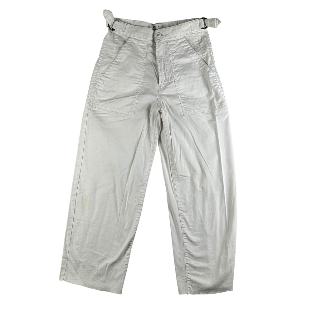 Pistola Pants Womens 27 White Utility Straight Leg D-Ring Waist Raw Hem Zip Fly